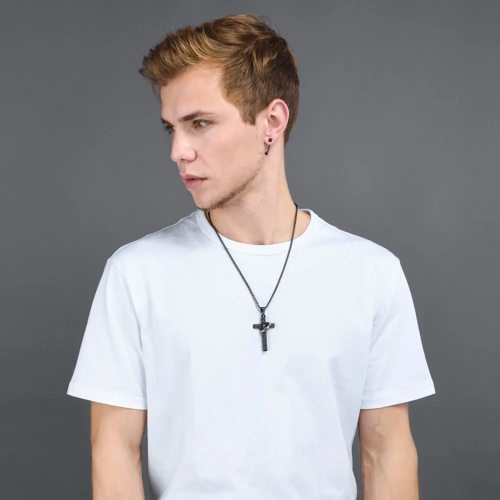 Collier Croix Gravée avec Anneau – Image 2