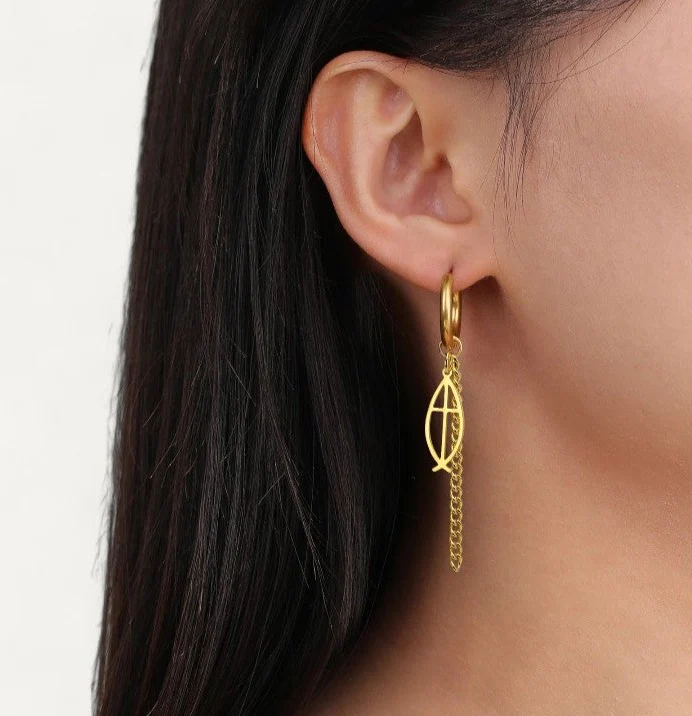 Boucles d'Oreilles Croix de Poisson – Image 2