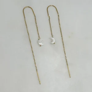 Boucles d&rsquo;oreilles pendantes LUNE DE NACRE – Doré