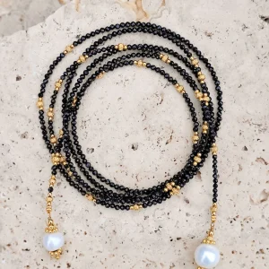 Collier écharpe Liora - Agate noire & Perles d’eau douce