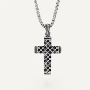 Collier Croix Homme Acier Noir