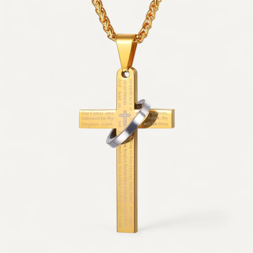 Collier Croix Gravée avec Anneau