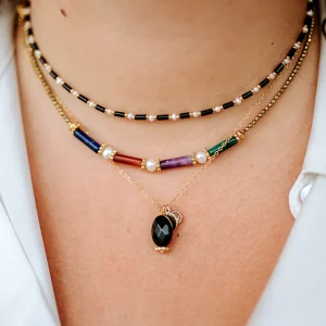 Collier Lina - Jade teintée noire