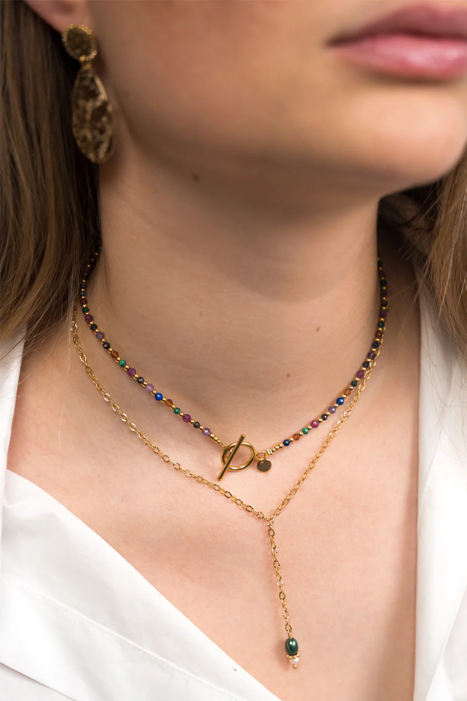 Collier Calypso - Perles d’eau douce blanche & verte – Image 2