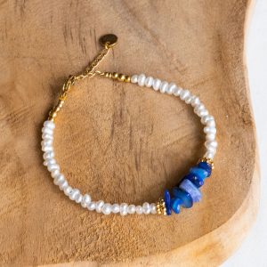 Bracelet Evan - Coquillages bleus et Perles d'eau douce