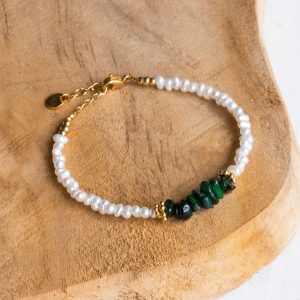 Bracelet Evan - Coquillages verts et Perles d'eau douce