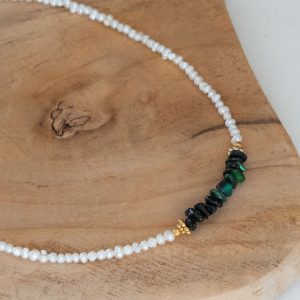 Ras de cou Evan - Coquillages verts et Perles d'eau douce