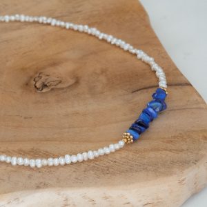 Ras de cou Evan - Coquillages bleus et Perles d'eau douce