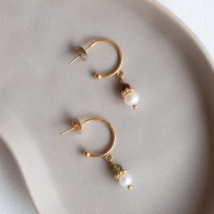 Mini créoles Tisha - Grenat & Zircon vert