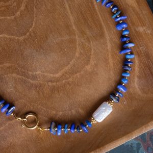 Collier Owen - Coquillages bleus et Perles d'eau douce