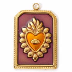 Charms Médaille Rectangle Coeur Ex Voto - Email Violet Orange