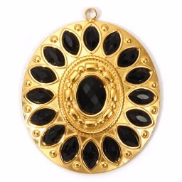 Charms Médaille Ovale Strass Noir