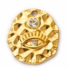 Charms Médaille Ronde Martelée Oeil Strass Blanc