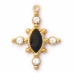 Charms Croix Pierre noire (Obsidienne) et Strass