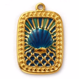 Charms Médaille Coquillage Saint Jacques - Email Bleu / Vert