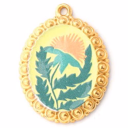 Charms Médaille Ovale Fleur - Résinez Jaune Rouge Vert