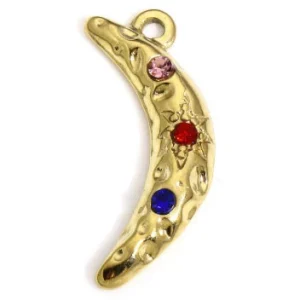 Charms Lune - Strass Rose Rouge Bleu