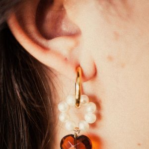 Boucles Abel - Perles d'eau douce & coeur caramel