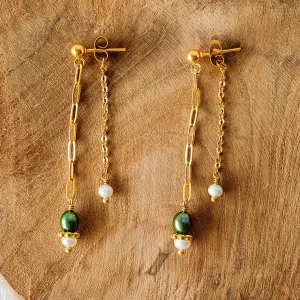 Boucles Calypso - Perles eau douce blanches & vertes