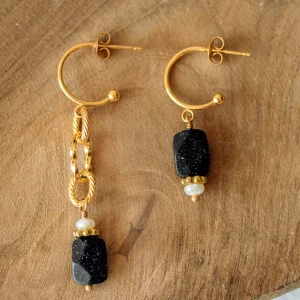 Mini créoles Théa - Pierre de soleil bleu nuit