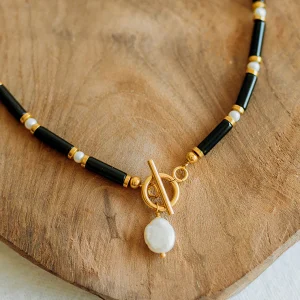 Collier Clara - Agathe noire & Perles d’eau douce