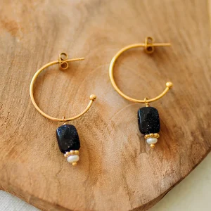 Créoles Suzie - Pierre de soleil bleu nuit