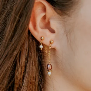 Double boucles Calypso - Perles d’eau douce blanches & rose