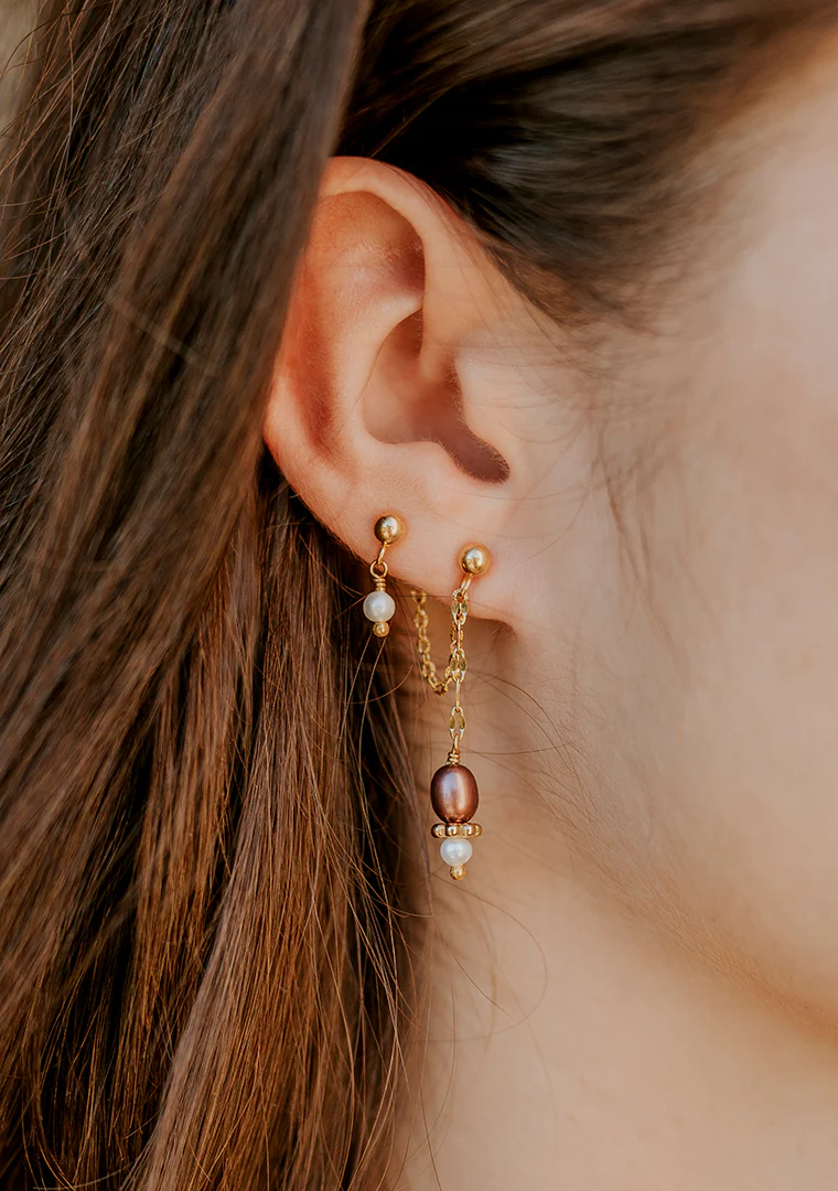 Double boucles Calypso - Perles d’eau douce blanches & rose