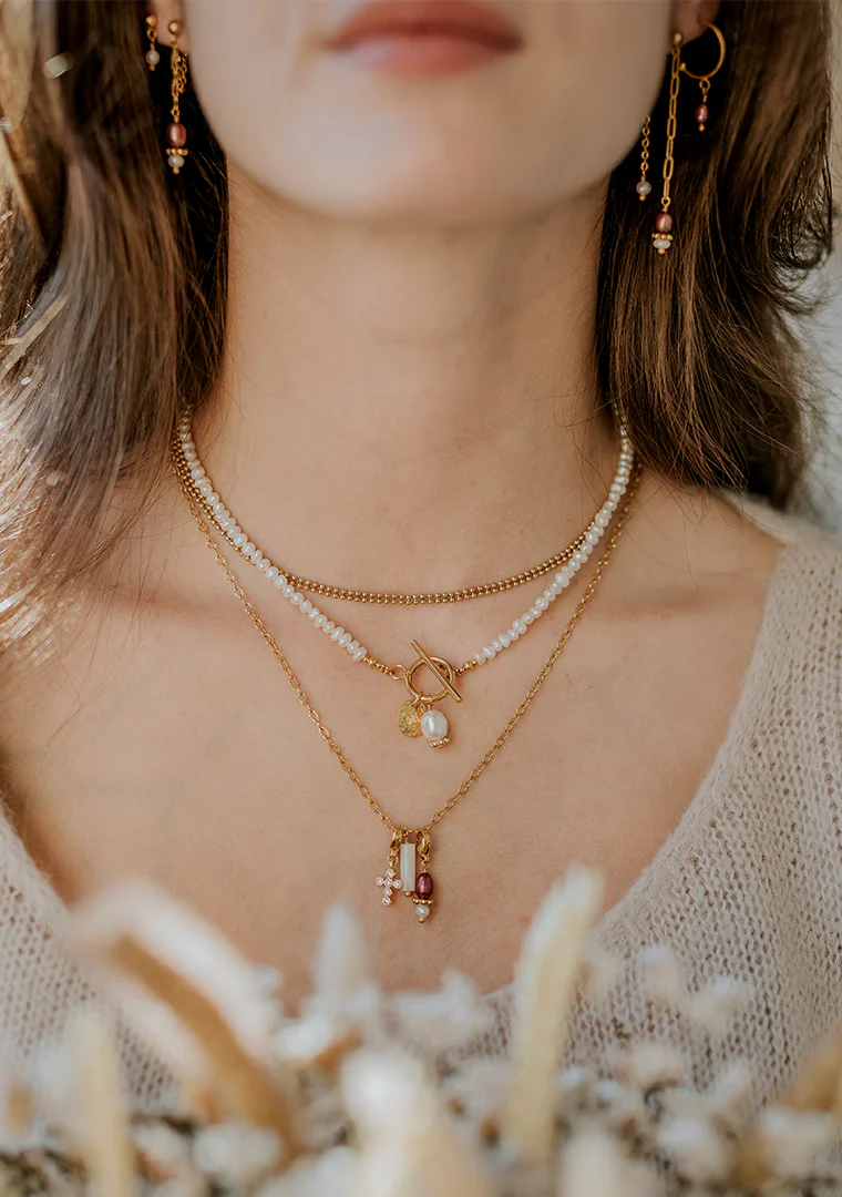 Double boucles Calypso - Perles d’eau douce blanches & rose – Image 3