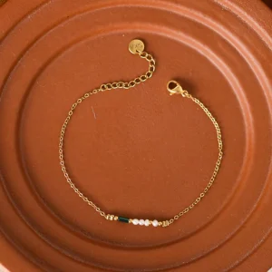 Bracelet Baya - Perles d’eau douce & Hématite kaki