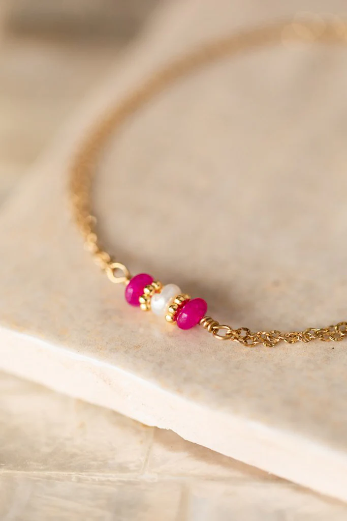 Bracelet Luana - Jade teintée fushia & Perle d’eau douce – Image 3