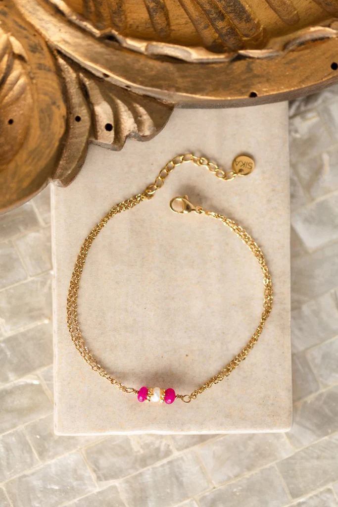 Bracelet Luana - Jade teintée fushia & Perle d’eau douce