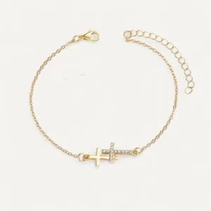Bracelet Croix Doré avec Strass